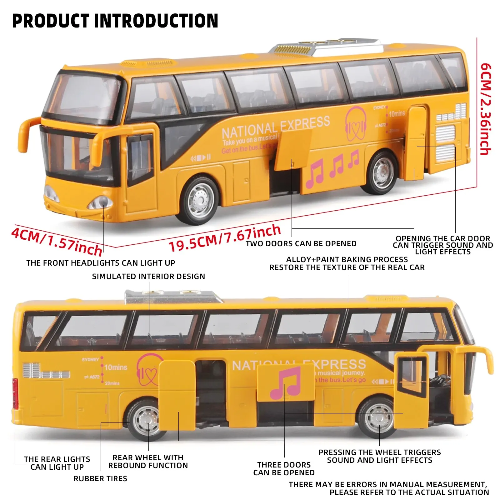 Modelo de aleación de autobús para niños con características de sonido y luz, divertido e interactivo, Ideal para jugar, aprender o decorar