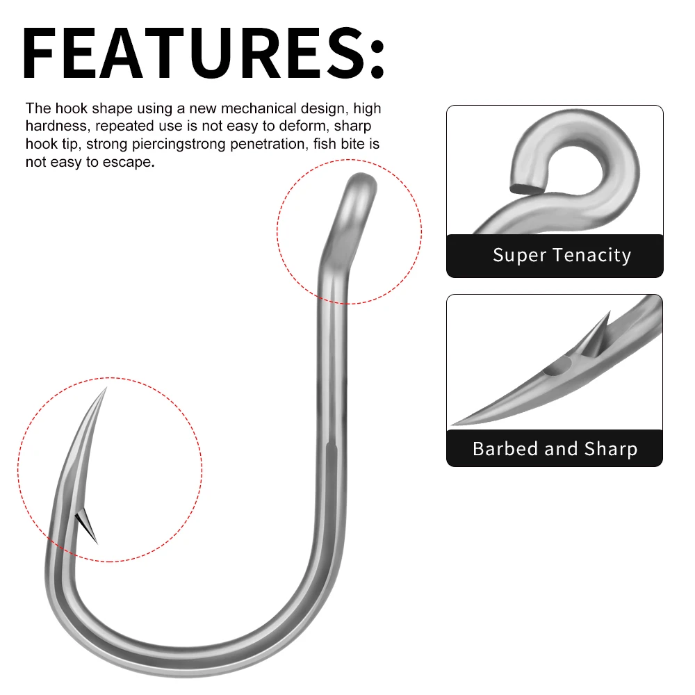 PROBEROS 10 teile/los Angelhaken Set High Carbon Stahl Meer Angelhaken Salzwasser Pesca Anti-Rost Karpfen Bass Angeln Zubehör – Detail 2