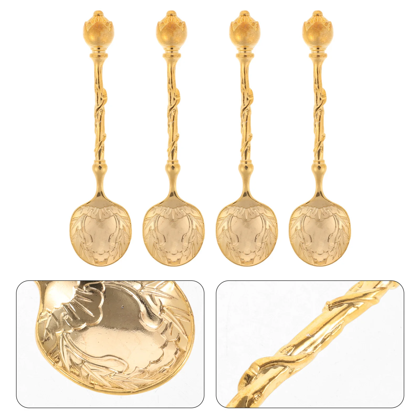 

4Pcs Stainless Steel Coffee Spoons Vintage European Style Mixing Spoon Practical Household Dessert Cake Cocktail