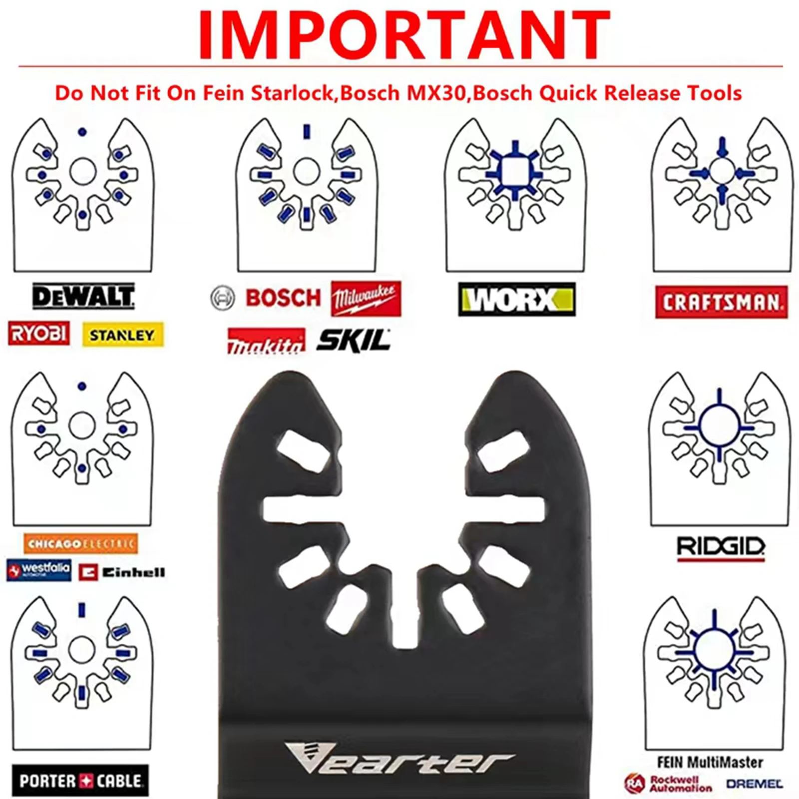 Verater 5er-Pack oszillierende Multi-Tool-Diamantklingen, Mörtel-Sägeblatt, präzise zum Entfernen von Fugenmörtel, Luftziegel, Beton