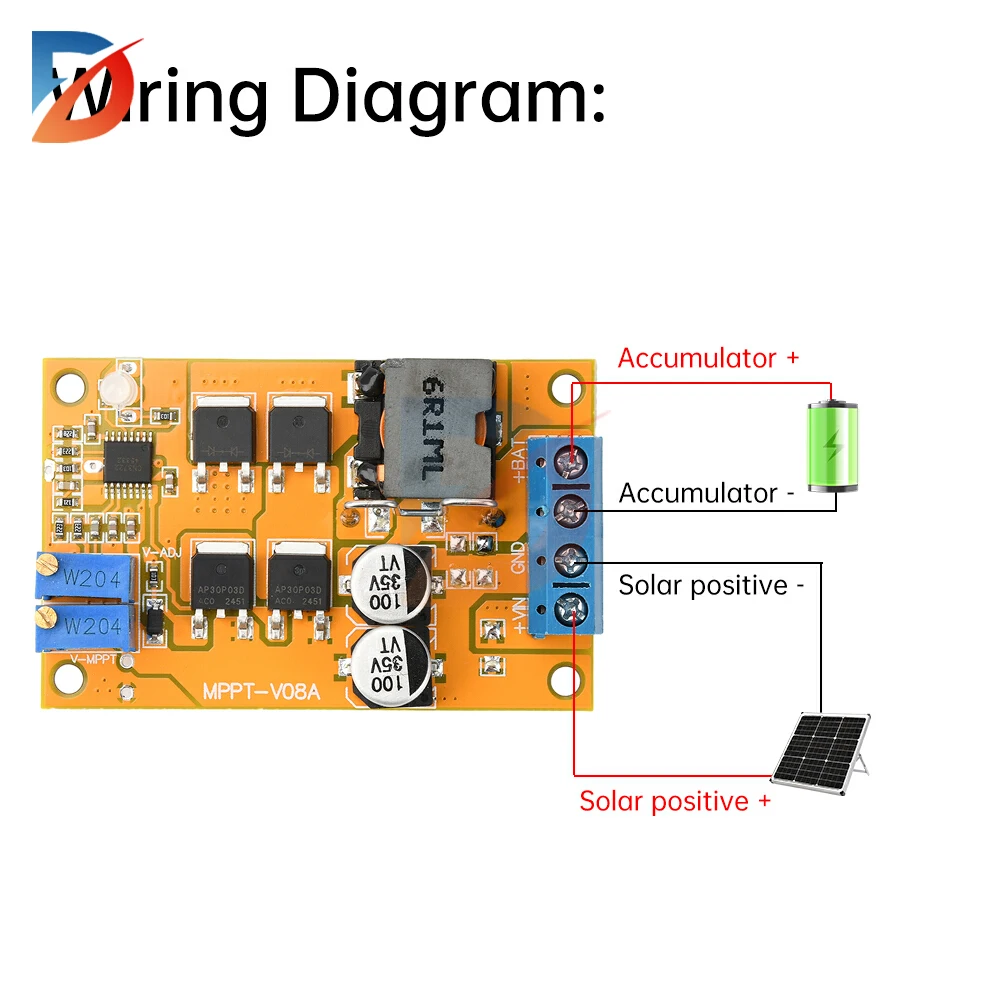 MPPT solar charging panel module wide voltage DC 8-28V 5A 100W automatic switch solar panel regulator infinitely adjustable