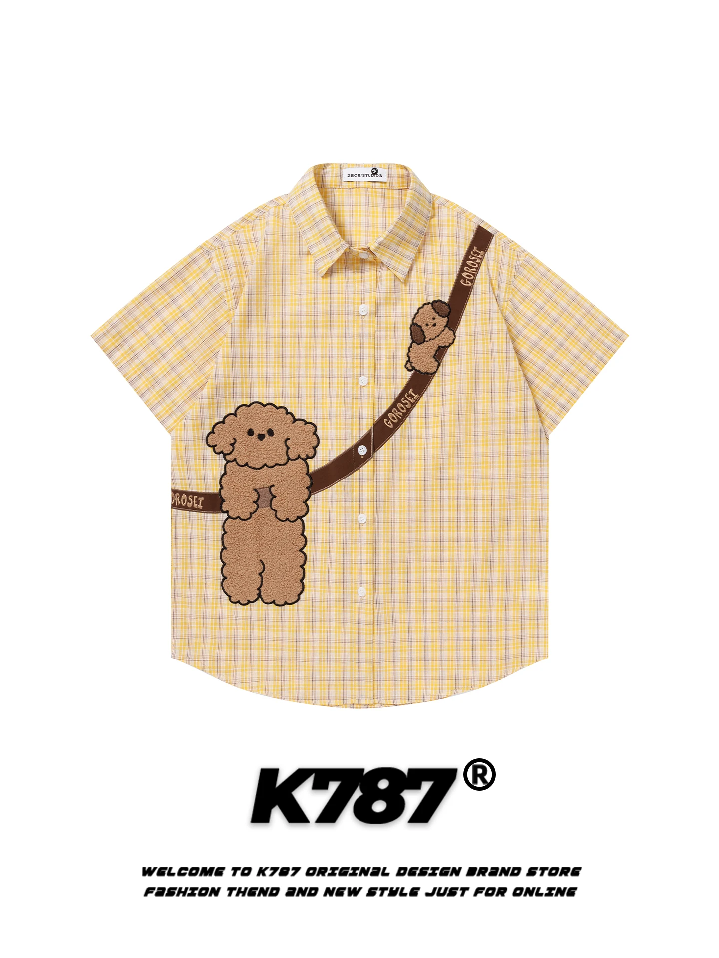 

K787 American Retro Plaid ort Sve Loose Fit irt Fake Crossbody Bag Men Women College Sle Lazy Striped f Sve Top