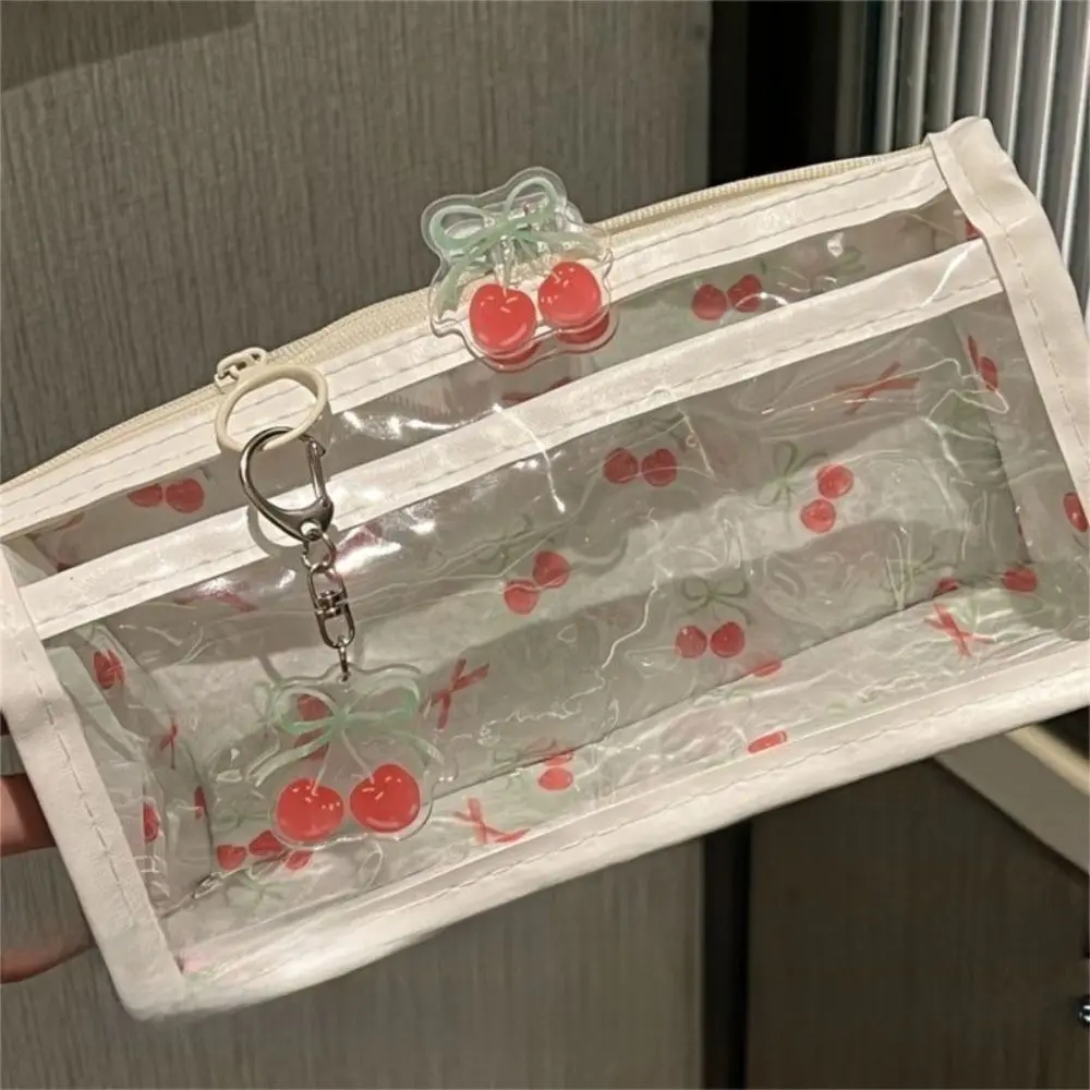 Cartoon Cute Cherry Pencil Case Transparent Large Capacity Stationery Bag Triangle Pencil Bag School Supplies