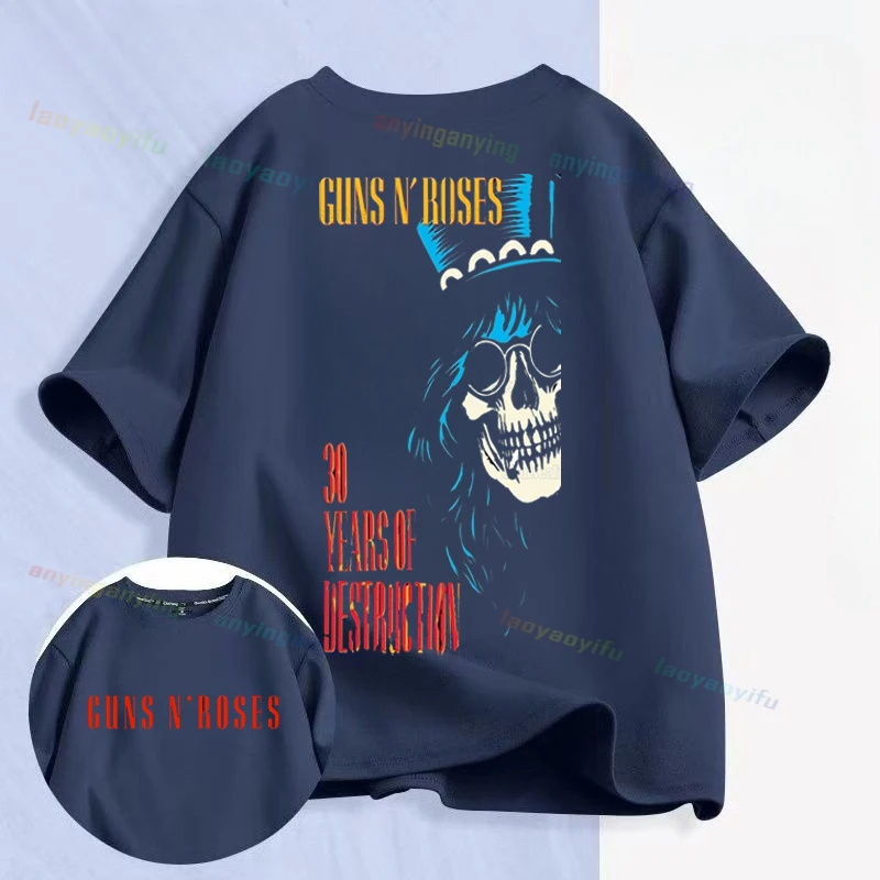 Funny-Guns N' Roses-Rock Band Graphic Printed T Shirt Customized Cotton Hip Hop Streetwear Harajuku Casual Men Clothes Women Top
