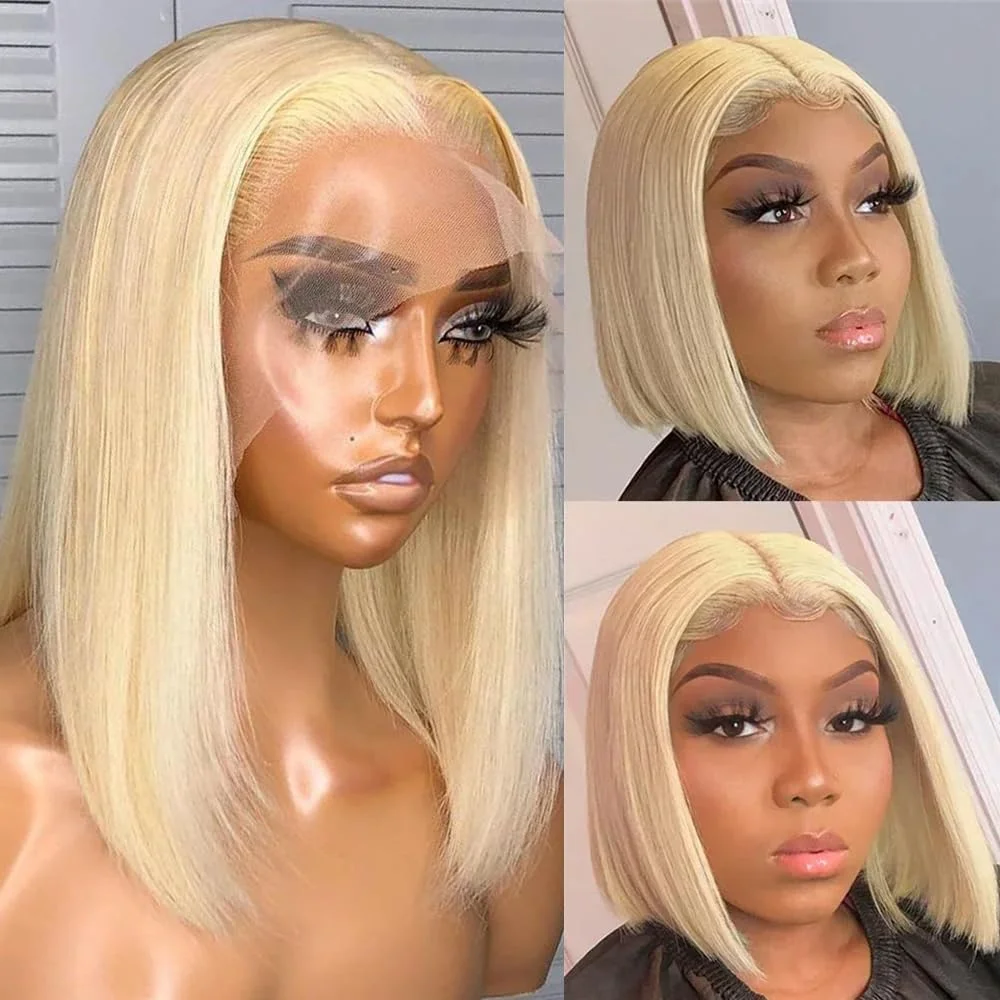 

613 Blonde Bob Wig Human Hair Straight 13x6 HD Transparent Lace Front Wigs Pre Plucked Glueless Short Bob Wig 200% Density