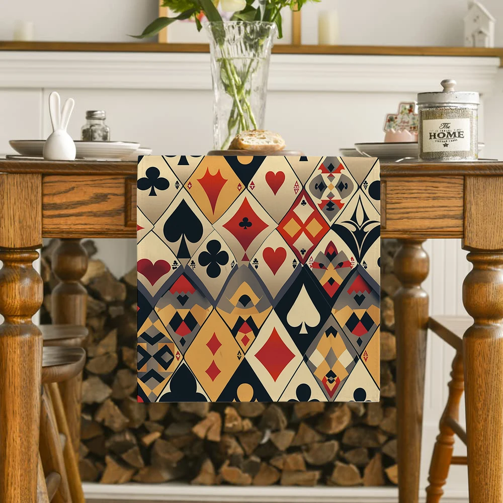 Poker Vegas Spades Geometry Table Runner Polyester Table Runners for Dining Room Cottagecore Polyester Table