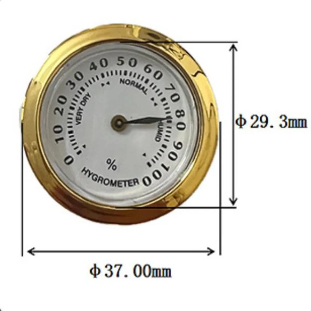 Pudełko do cygar żonglerka wilgocią-przechowywane w pudełku bezpośredni Pin wbudowany wskaźnik 37mm Mini złoty srebrny termometr higrometr nie ma