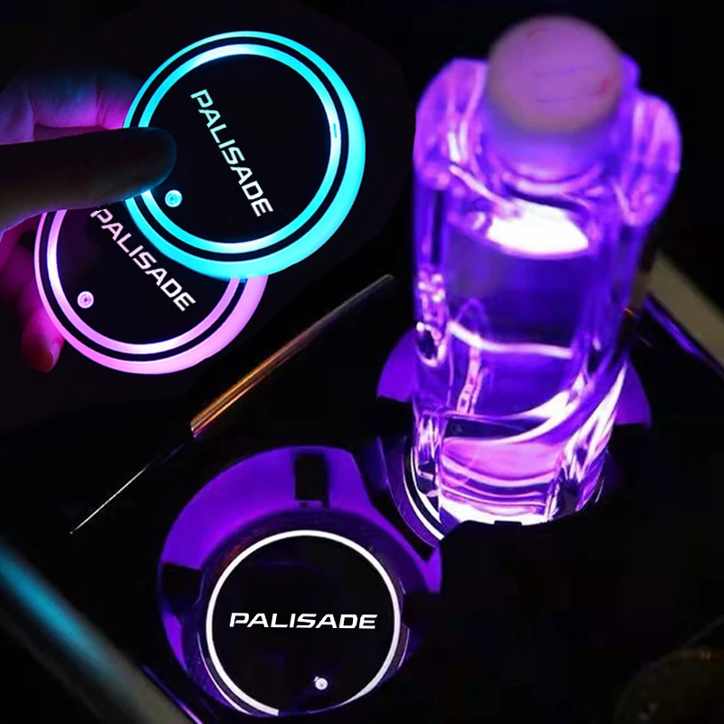 Posavasos de agua para coche, 7 colores, para palisada, soporte luminoso para bebidas, decoración con logotipo, alfombrilla para taza LED, luz de ambiente