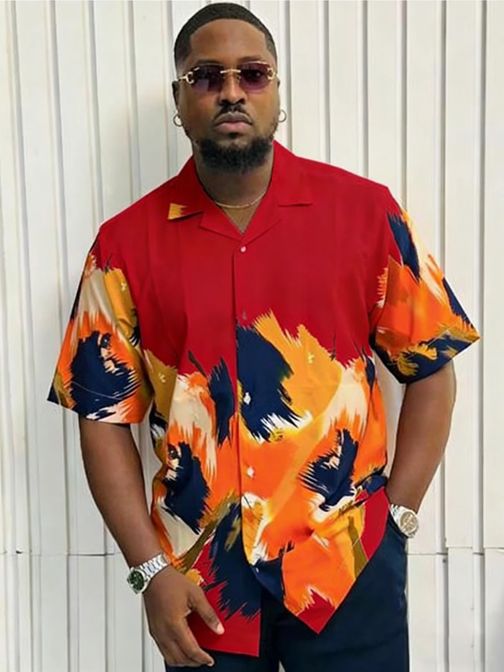 

2026 Men's Fashion Loose Short Sleeve Shirt Colorful Passionate HD Printed White Shirt Hawaiian Outdoor Party Social Men's Wear