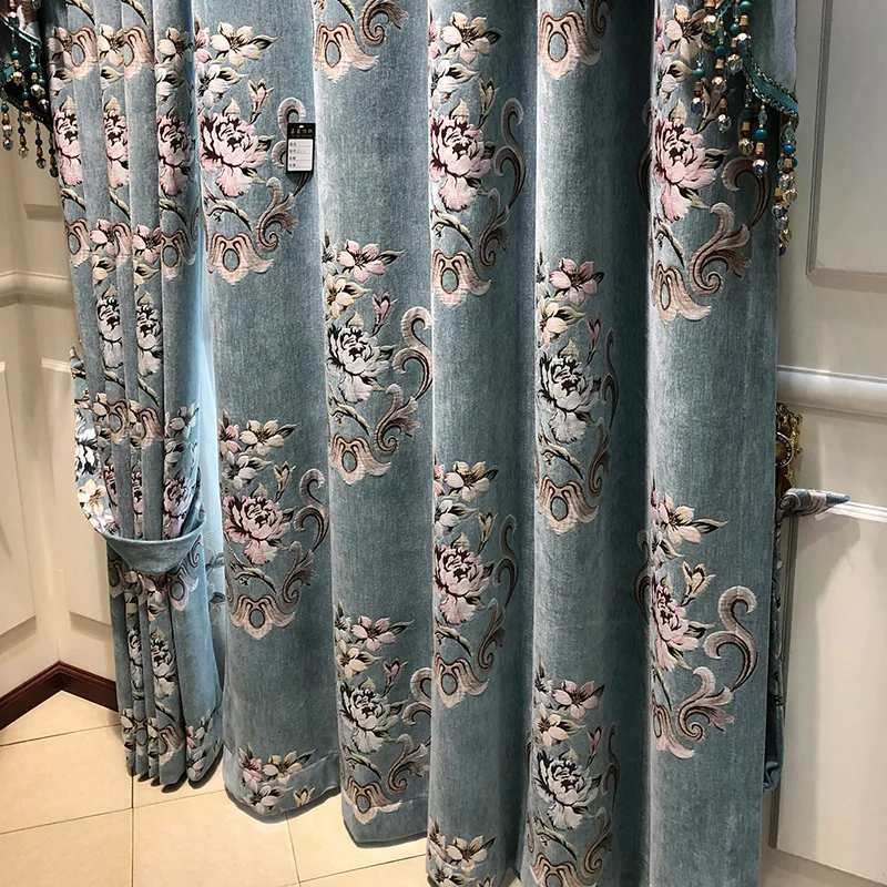 النمط الأوروبي الستائر الفاخرة الشنيل الراقية فيلا الستائر لغرفة المعيشة غرفة الطعام غرفة نوم الستارة التعتيم حجم مخصص