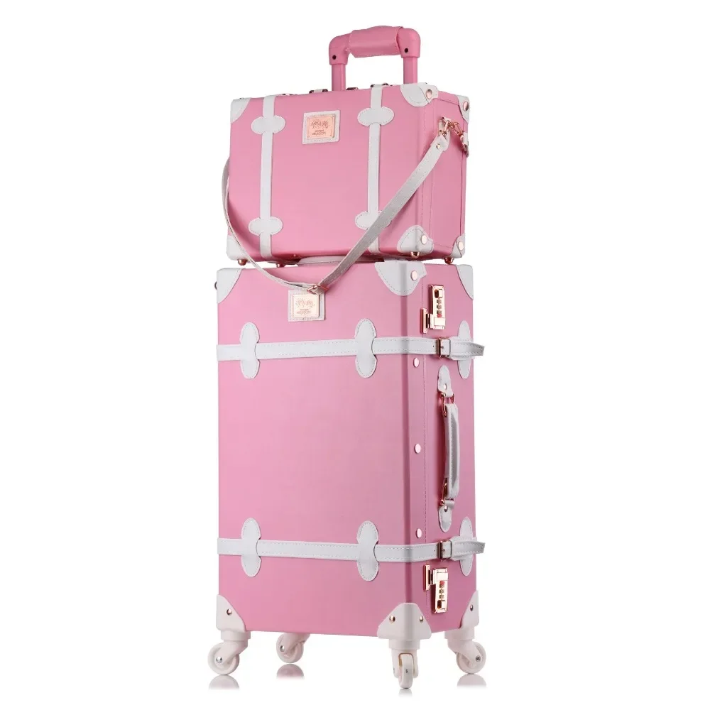 20/24/26 Inch Rolling Luggage Set Women Suitcase on Wheels PU Leather Pink Fashion Retro Trolley Cabin Suitcase with Wheel Girls