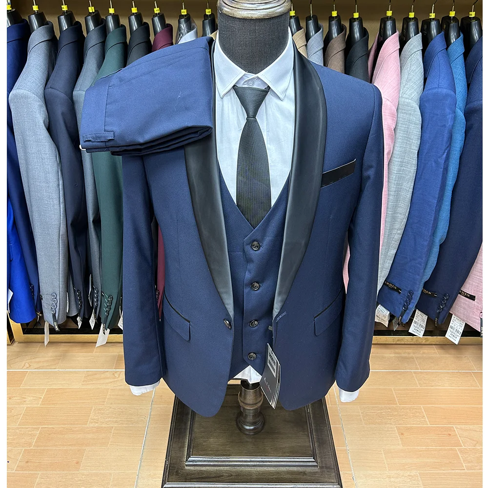 Blazer de Smoking Personnalisé de Style Britannique pour Homme, Ensemble Veste + Pantalon + GlaMen Trempé, Coupe Cintrée, Grille de Marié, W136