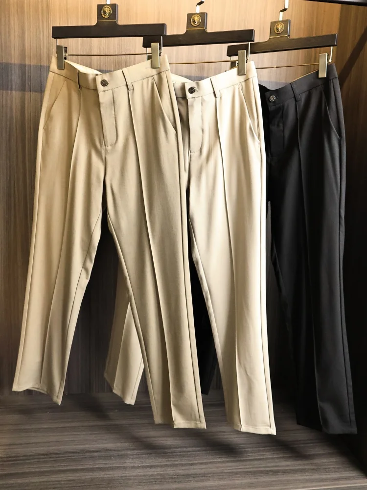 Business Casual Trousers Men's Slim Straight Leg Design Rhino Fold Detail Spring Fashion Urban Polyester Blend Comfort Fit