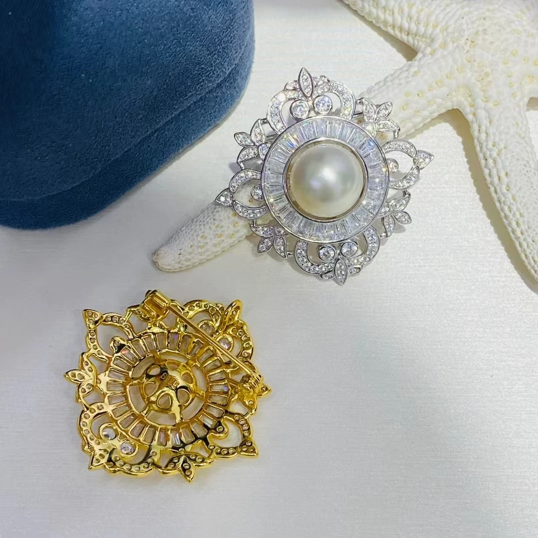 925 Sterling Silver Brooch Pendant Mount Base Mountings Findings Parts Fittings Accessories for 10-12mm Pearls Beads 5pcs/lot