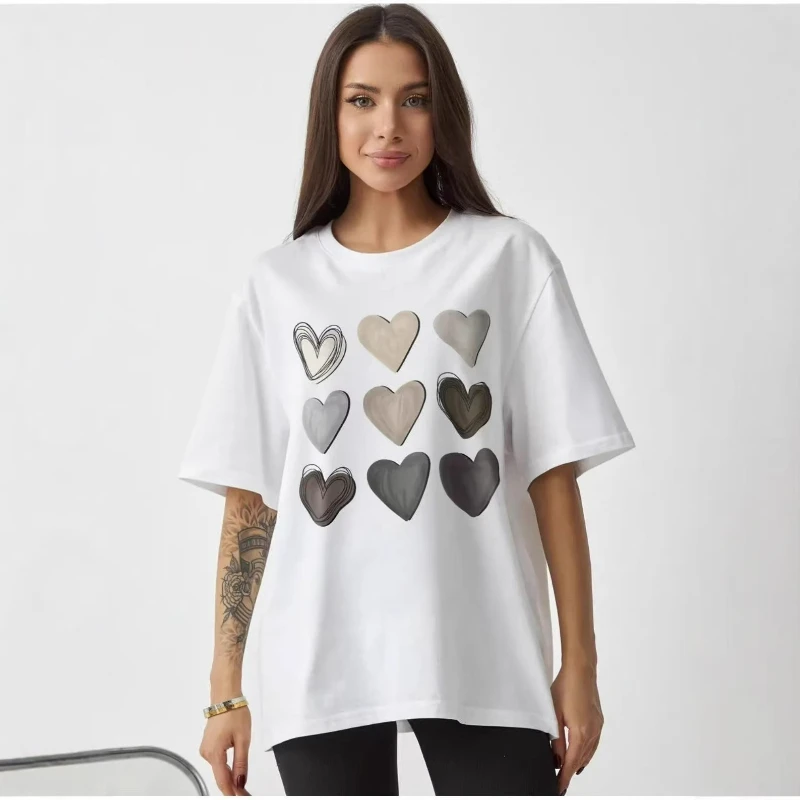 

Повседневная универсальная женская футболка с принтом «Любовь», летняя мода 2026, из чистого хлопка, с коротким рукавом