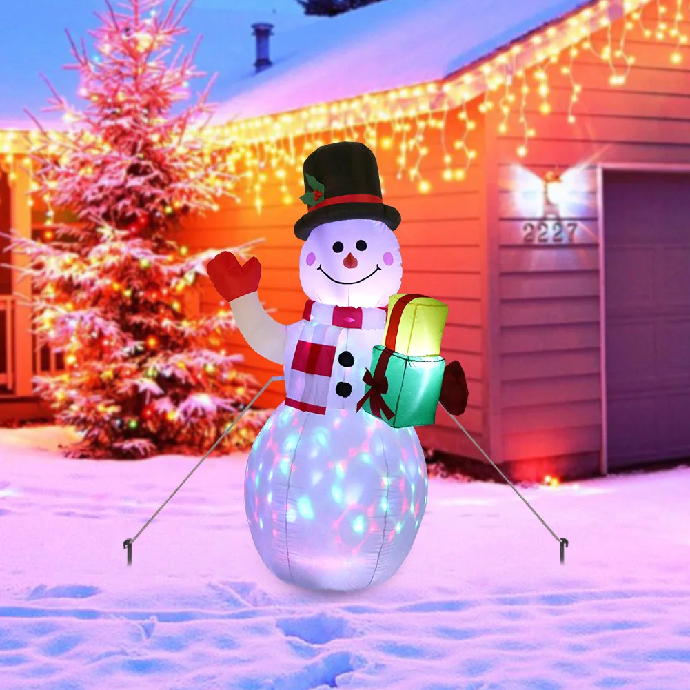 

2.1M/7FT Christmas Inflatable Gift Pack Snowman Model with LED Light Large Christmas Outdoor Garden Decor Holiday Courtyard Prop