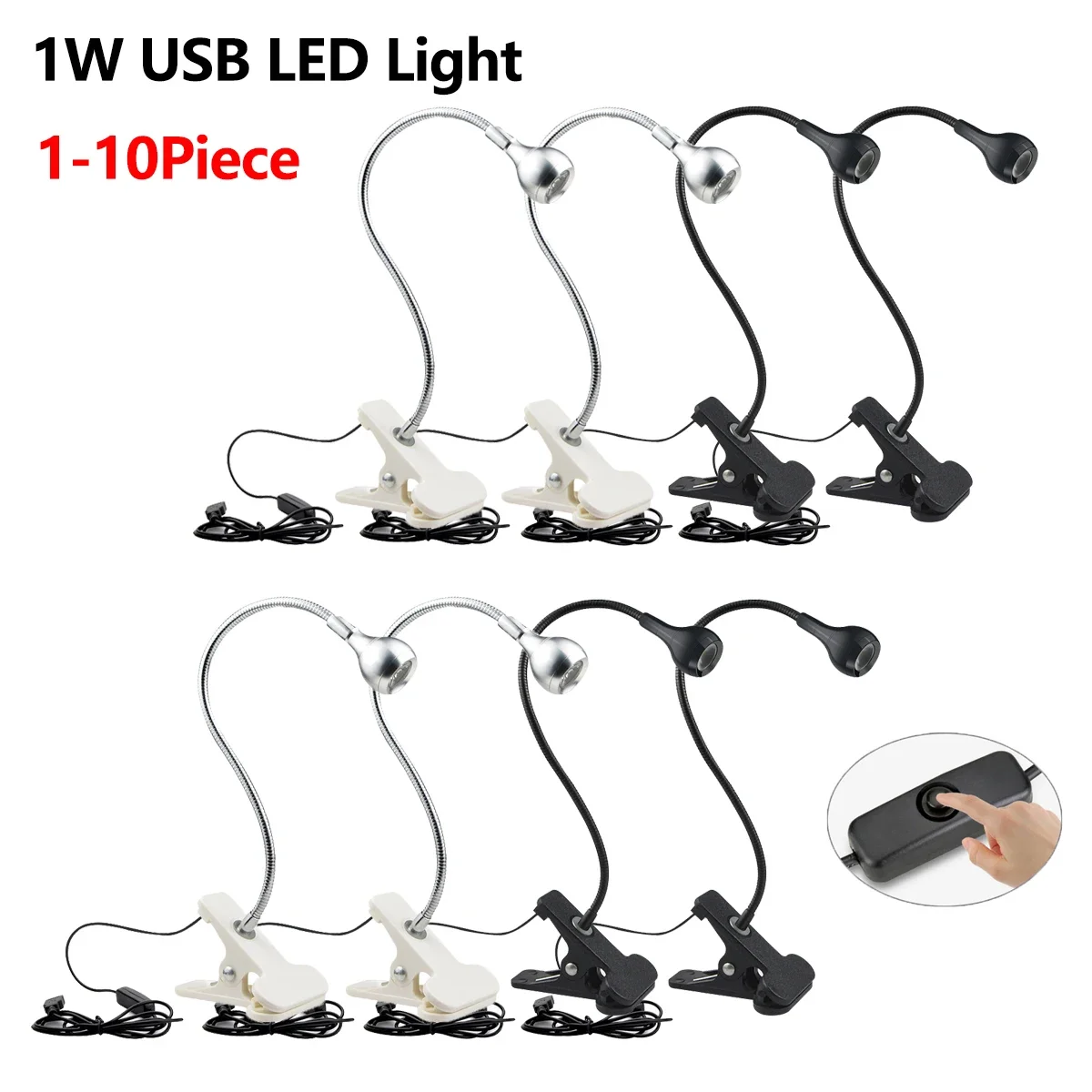 

Светодиодная прикроватная лампа USB 5V с гибким креплением на 360 градусов ° Настольная лампа-гусиная шея для чтения с защитой глаз, 1 Вт, ночное освещение