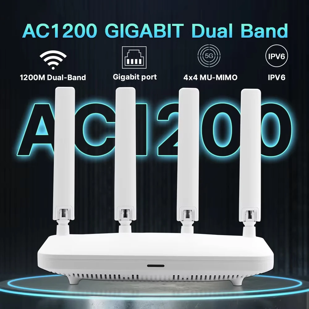 AC1200 WiFi Router Dual Band 2.4G 5.8GHz Gigabit LAN Wireless Router 4 Antennas MIMO-OFDMA WPA3 Smart Home Internet Router