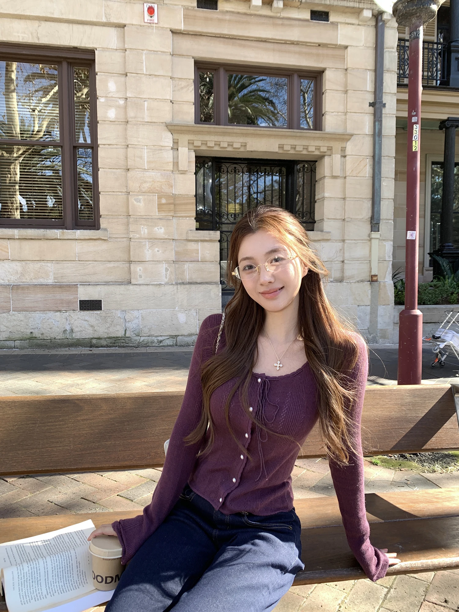 

EEONE88 Korean Sle Girl Single Row Knitted Button Netie Design Slimming Versatile Top Casual Fit Long Sve ort Length