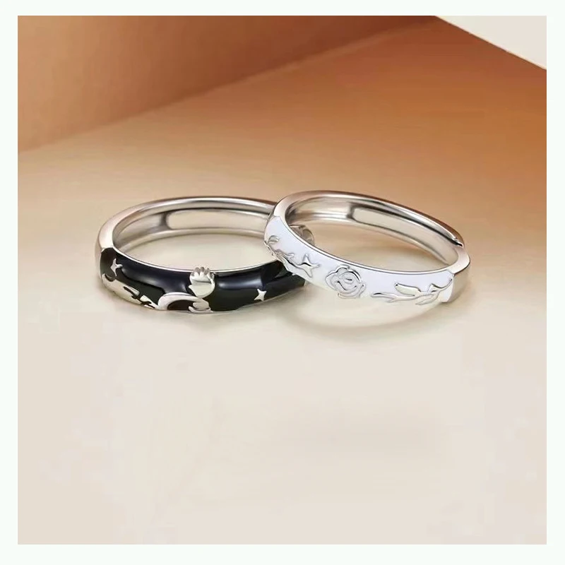 جديد حار بيع فضي اللون الطازجة الحلو الأمير الصغير روز أزياء زوجين خاتم مفتوح هدية J945 #1