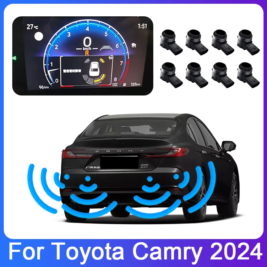 New! Car Parking Sensor Reverse Backup Radar 8 Probes Beep Show Distance on Display Sensor Video System For Toyota Camry 2024