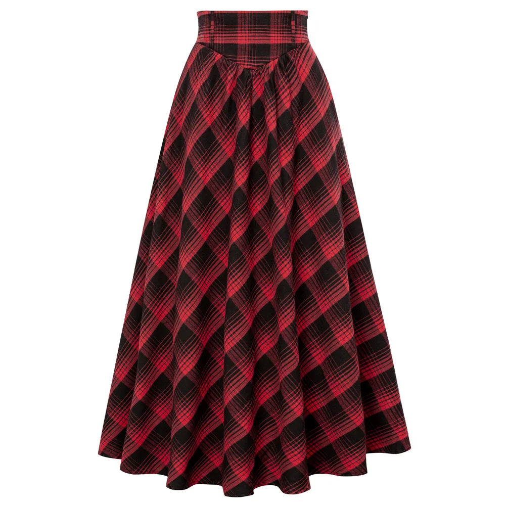 SD falda Maxi renacentista para mujer, Vintage Gingham, elástica, de cintura alta, plisada, Swing, ropa de calle para fiesta, ropa elegante para mujer