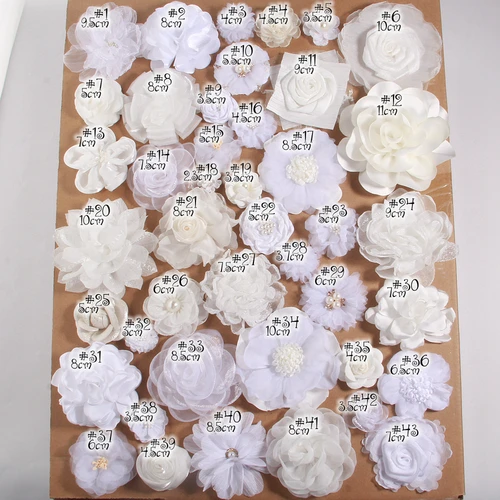 Imagen 2 del producto Juego de estilos mixtos de la serie Off White, flores de tela de gasa para invitación de boda, flores artificiales para decoración de sombrero y vestido, 10 Uds.