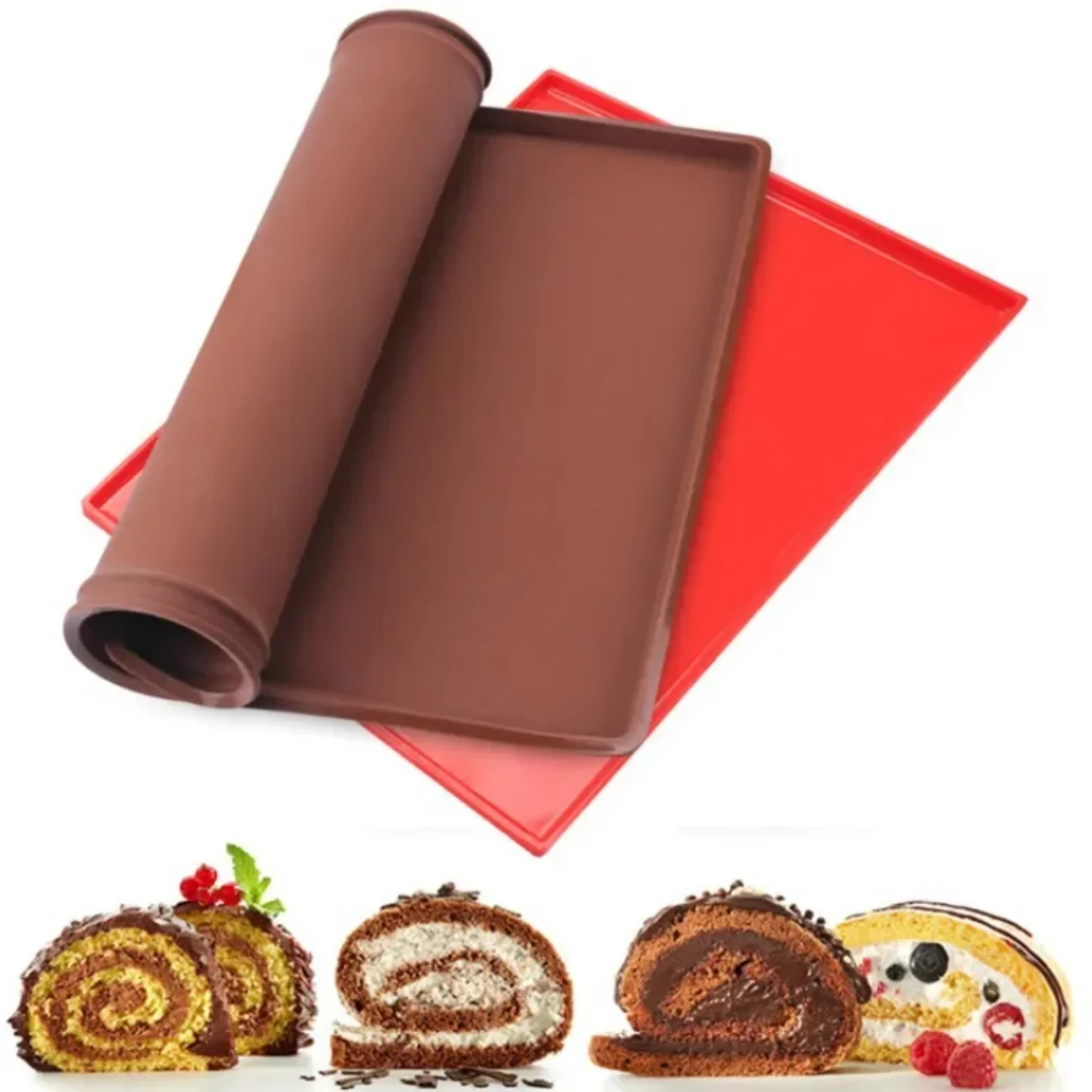 Non-stick Silicone Swiss Cake Roll Mat Bakeware Tray for Oven, Macaron Tool with Baking Pastry, Kitchen Accessory Pad