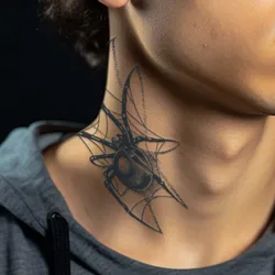 Black Spider Temporary Tattoo Stickers Waterproof Long Lasting One Week To Two Weeks,realistic, For Men Neck Arm Chest