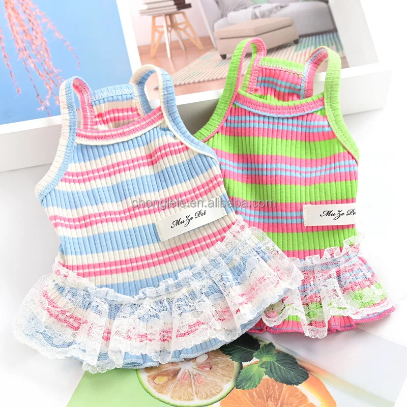 Wholesale pet  and  thin striped pet cat small dog dog clothes Princess skirt for Pamebi bear teddy skirt