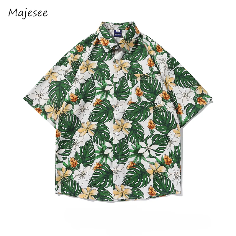 

Men Shirts All-match Beachwear Colorful Hipster Breathable Summer Fashion Holiday Korean Style Classical Popular Soft Streetwear