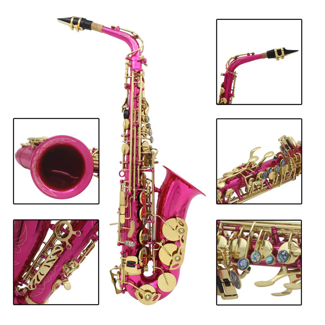 SLADE Eb Alto Saxophone مفتاح ذهبي وردي E مجموعة ألتو ساكس المسطحة أداة النفخ الخشبية مع حقيبة حمل أجزاء فرشاة تنظيف المعبرة #5