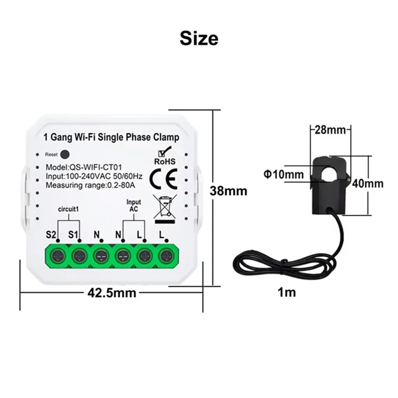 Vida inteligente wifi medidor de energia sensor de corrente estatístico para iluminação elétrica solar kwh monitor 100-240v-y05a