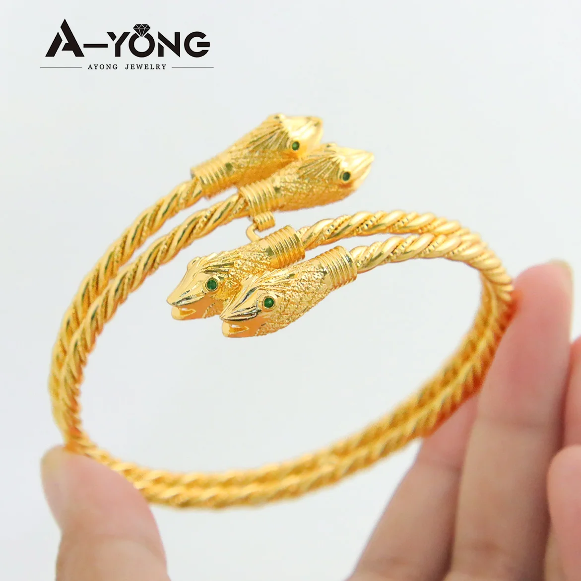 AYONG Gold Color Snake Twisted Cuff Bangles 21k Gold Plated Vintage Single Double Layer Bracelets Dubai African Luxury Jewelry