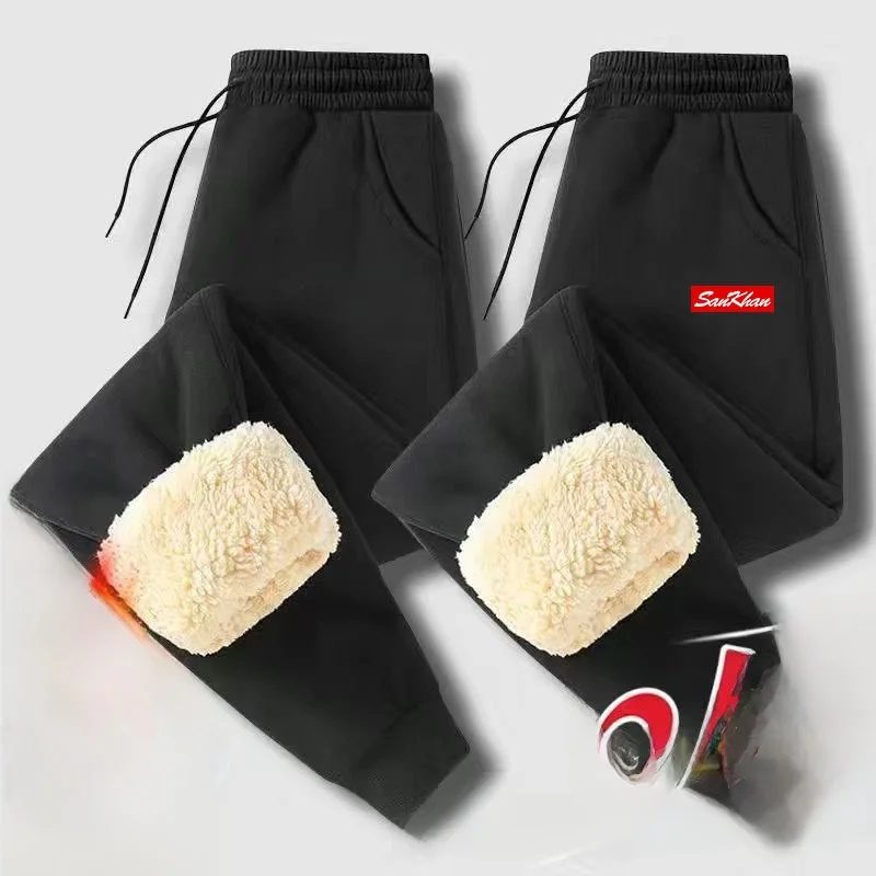 

Мужские зимние эластичные повседневные спортивные брюки свободного кроя из овечьего вельвета, корейские модные прямые брюки с принтом, теплые и удобные
