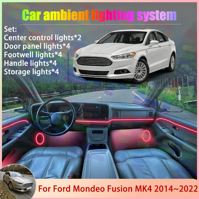 

Для Ford Mondeo Fusion MK4 MK5 MD CD391 2014 ~ 2022 2/18 в 1 автомобильный атмосферный светильник RGB абажур ансамбль стример атмосферный набор