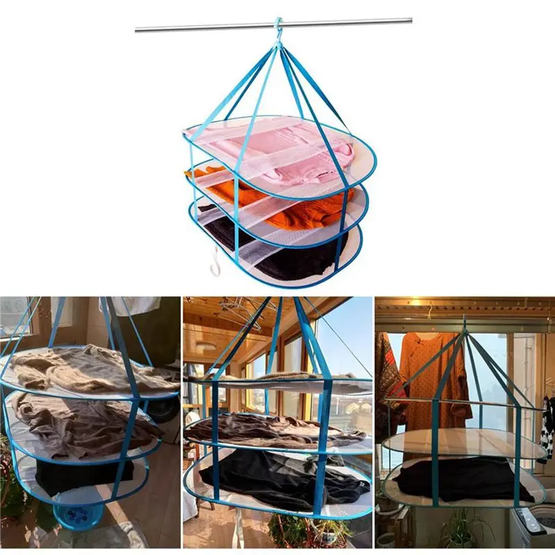 ABCA-2X 3-Tier Portable Mesh Clothes Hanging Dryer, Foldable Sweater Drying Rack, Collapsible Hanging Laundry Rack