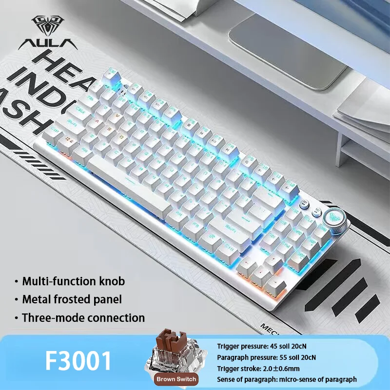 AULA F3001 87-Key Tri-Mode Mechanical Keyboard RGB Gasket Hot-Swap