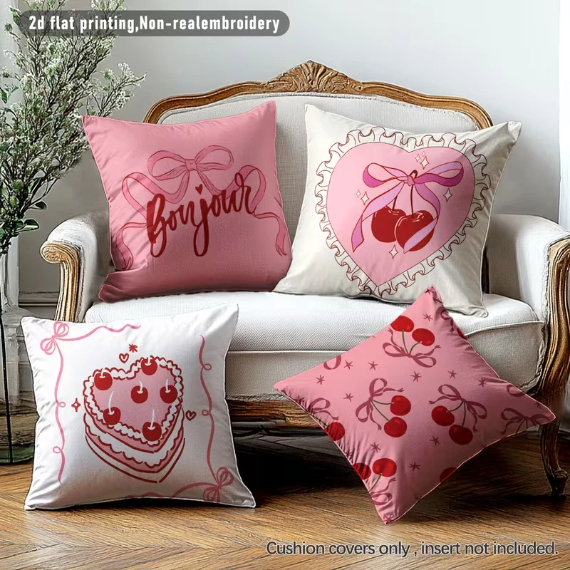 VIKAMA French Sweetheart Cherry Cushion Cover Girlish Bedroom Dormitory Pillowcase Living Room Sofa Cushion Cover Home Decor