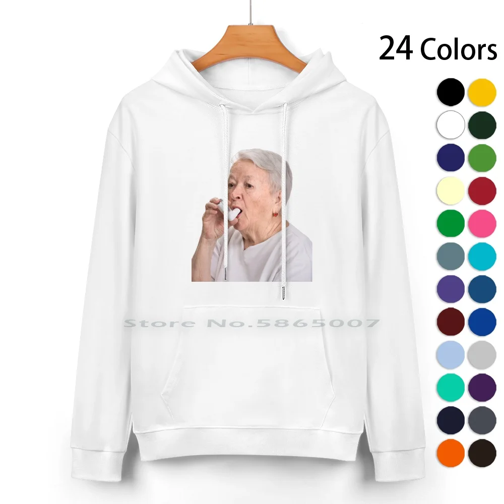 Grandma Inhaler Meme Pure Cotton Hoodie Sweater 24 Colors Grandma Inhaler Meme Dank 100% Cotton Hooded Sweatshirt For Women Men