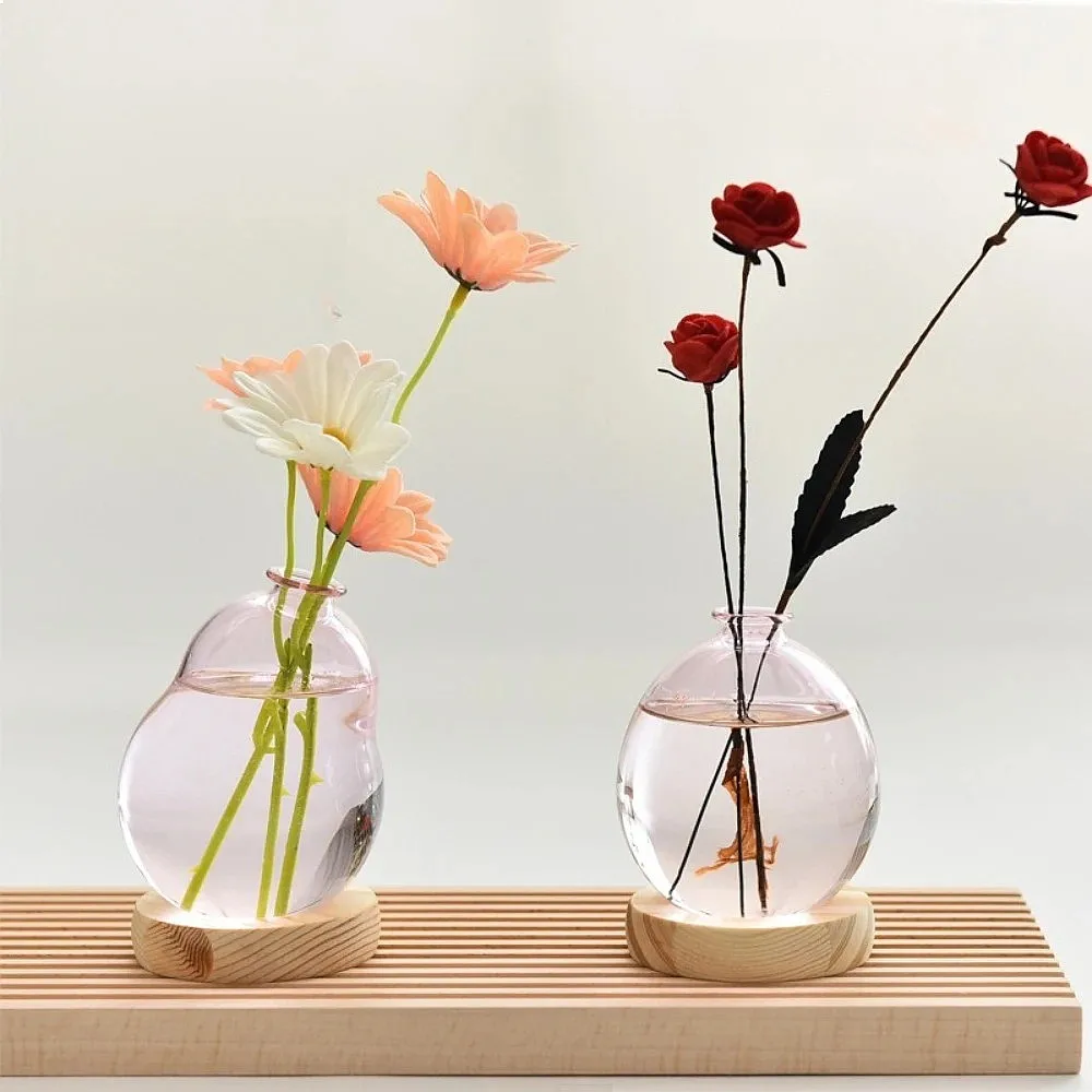 Creative Bubble Vase Hydroponic Glass Vase Transparent Pink Flower Arranger Table Decoration Ornament