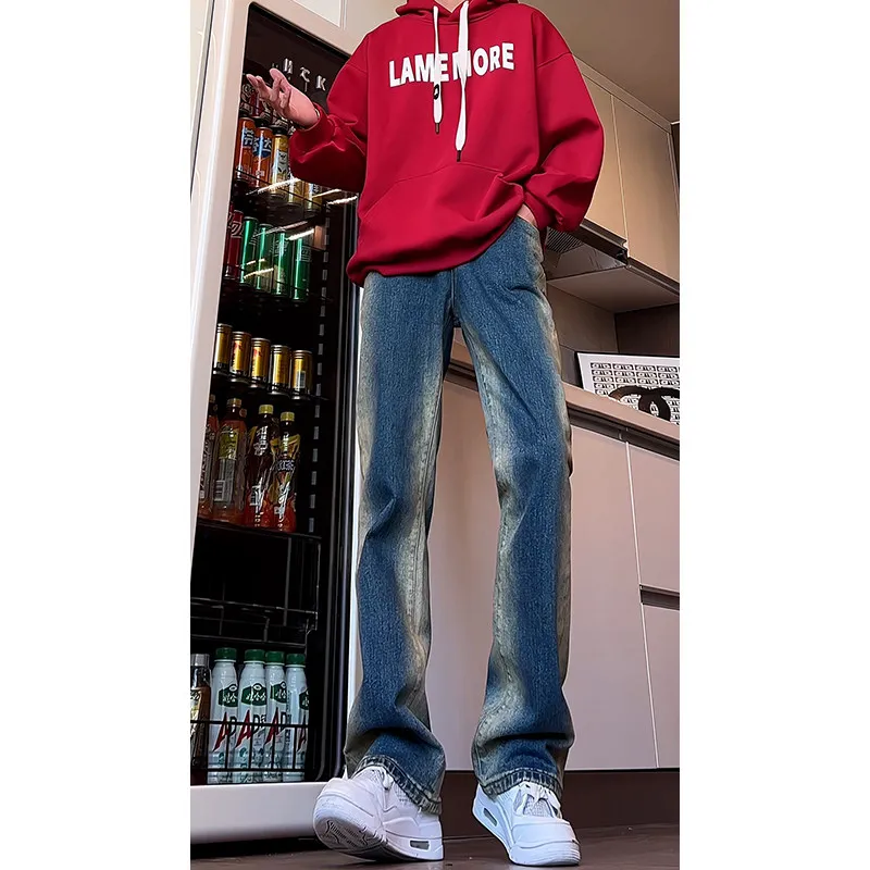 Retro Amerikaanse adient denim jeans hoge taille rechte pijpen losse pasvorm heren Faion merk Cool Street Sle wijde pijpen broek
