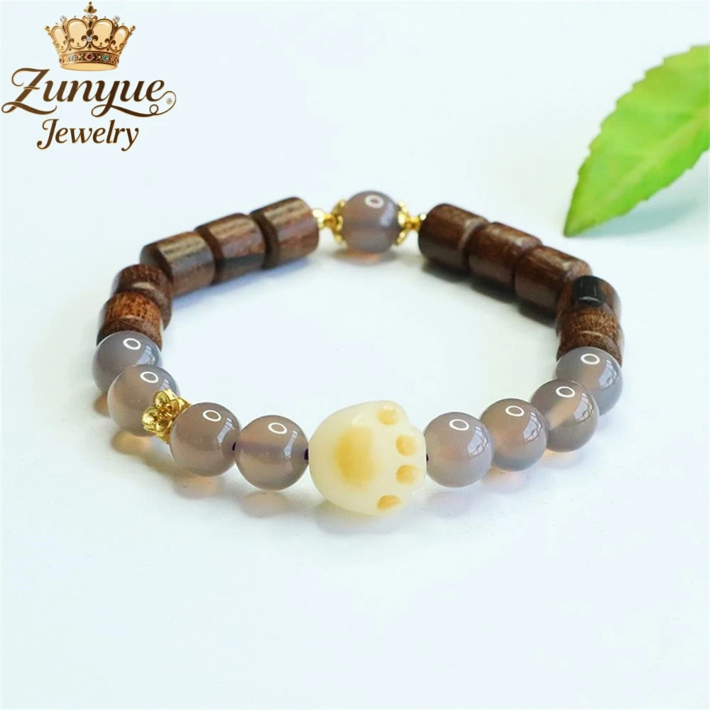 

Natural Grey Agate Bracelet, Agarwood Bodhi Root Cat Paw Chalcedony Bracelet Luxury Quality Fashion Jewelry Exquisite Elegant