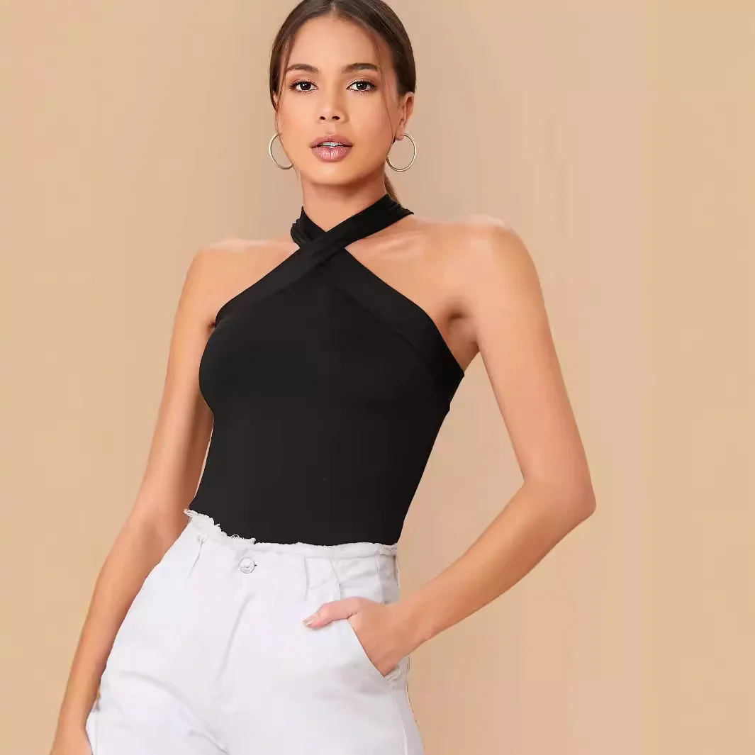 2023 المرأة Faionable Ne معلقة Svel الأعلى مثير عبر الحدود جديد وصول سليم صالح لون نقي الصيف سترة تانك القمم #1