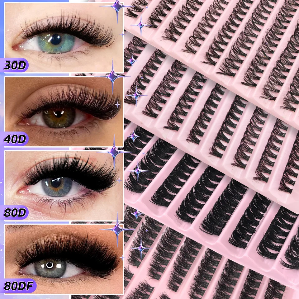 200PCS Set de Racimos de Pestañas D Curl con 30D40D80D y 80D Estilo Púas Naturales Esponjosas Volumen 3