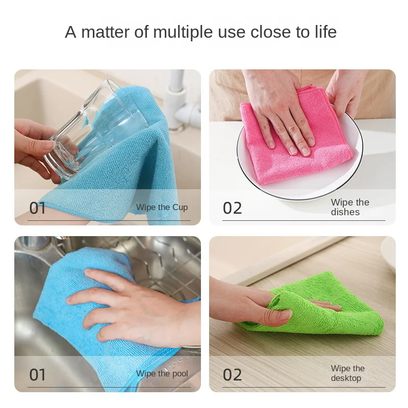 20Pcs Kitchen Wipes Car Clean Towel Solid Color Design Wipes Microfibre Thickened Absorbent Wipes Household Cleaning Cloth Set