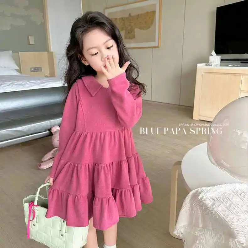 

Girls' Dress 2023 Spring New Children's Princess Baby Fashionable Long Sleeve Cake Mid-Length