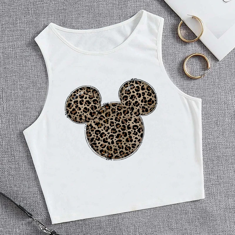 Tshirt Vest Mickey Minnie Mouse Crop Top T-shirt Women Tank Top Fashion T Shirt Female Clothes Kawaii Disney Cropped T Shirt