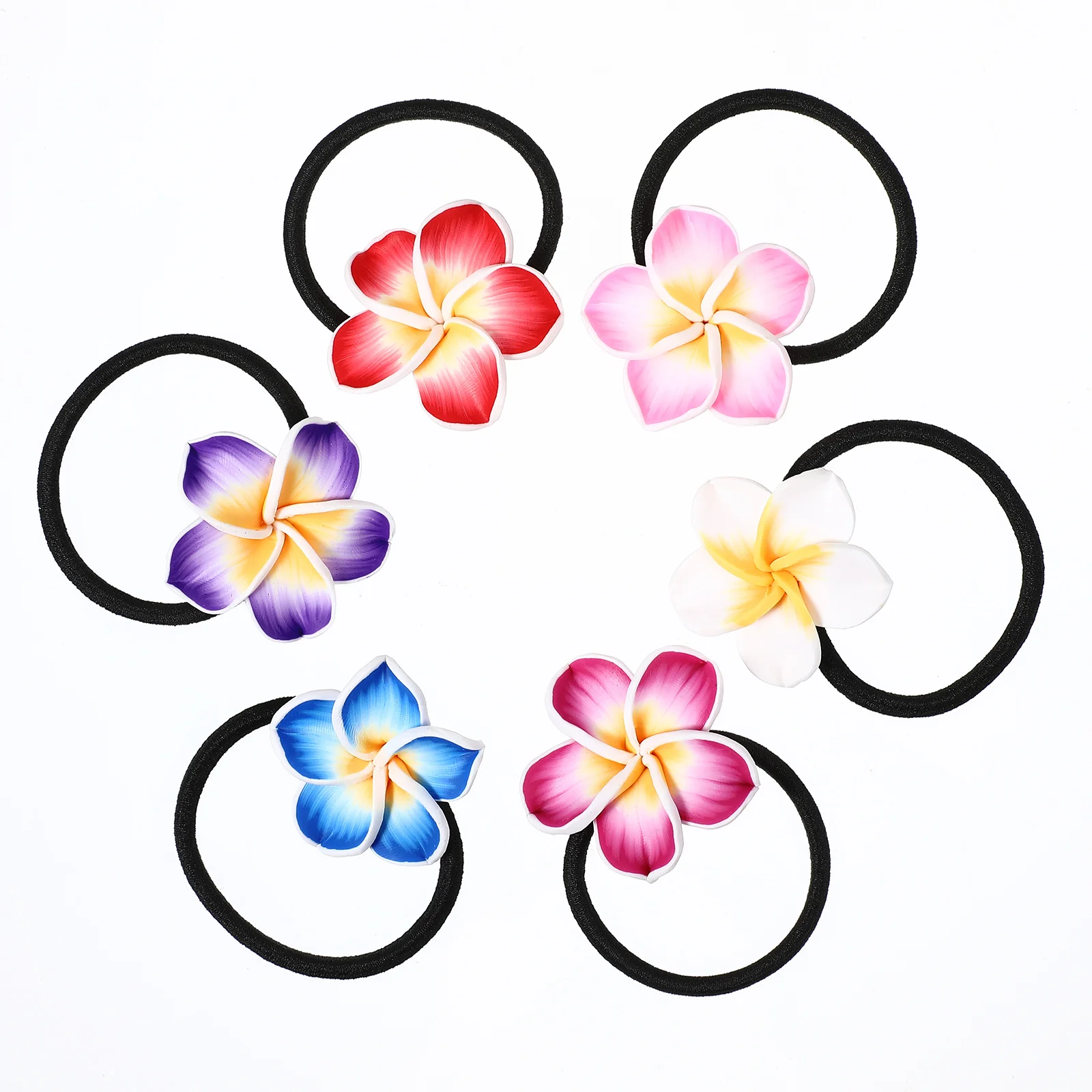 

12pcs Plumeria Flower Hair Ties Tropical Print Elastic Bands Soft Fabric Ropes For Summer Dresses Hula Costumes Party