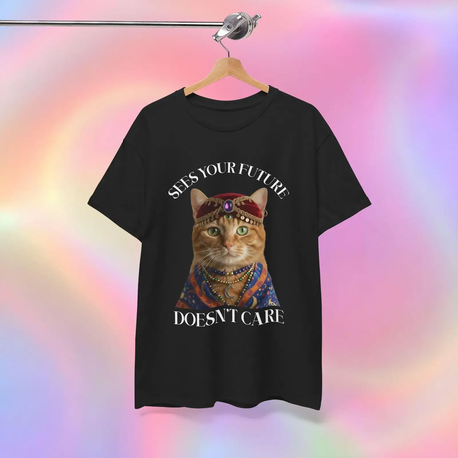 Cat Meme T Shirt Fortune Teller vintage Washed streetwear Soft Casual Unisex Comfortable homme Stylish Top For Everyday Wear